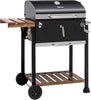 CD1824M 24-Inch Charcoal Grill, BBQ Smoker with Handle and Folding Table, Perfect for Outdoor Patio, Garden and Backyard Grilling, Black, Medium