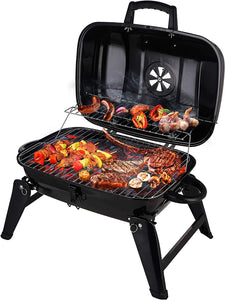 CUSIMAX Charcoal BBQ Grill, Portable Small Grills and Smokers Folding Tabletop Grills, for Camping Patio Backyard and Anywhere Outdoor Cooking, 18-Inch, Black