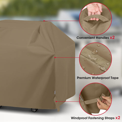 Image of Unicook Grill Cover 60 Inch, Heavy Duty Waterproof Gas BBQ Cover with Sealed Seam, Rip and Fade Resistant BBQ Grill Cover, Compatible with Weber Charbroil and More Grills up to 58 Inch, Neutral Taupe