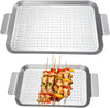 Grill Basket Set of 2 - Nonstick Grilling Tray Durable Grill Pans with Holes for Outdoor Grill Small and Big Topper Baskets BBQ Accessories for Vegetable, Fish, Meat, Seafood 11"X7" & 14"X10"