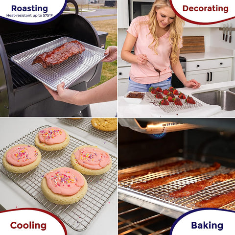 Image of KITCHENATICS Half Sheet Cooling Rack for Cooking and Baking, Stainless Steel Baking Rack & Wire Rack, Bacon Grill Rack for Oven, Heavy-Duty Wire Cookie Cooling Rack Fits Half Sheet Pan - 11.8 X 16.9