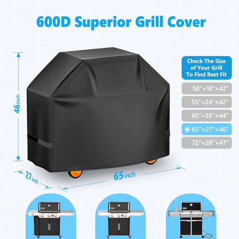 Image of Homwanna Grill Cover 65 Inch - Superior BBQ Cover for Weber Genesis 400 and Summit 400 Series Gas Grill - 600D Outdoor Barbecue Cover for Weber 4 Burner Genesis Ii E325S, E410 and Summit E470, S420