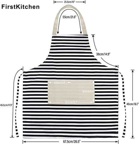 Image of Kitchen Apron Women, Apron with Pockets,Striped Apron, Cooking Aprons for Women, Kitchen Bib Apron for Baking