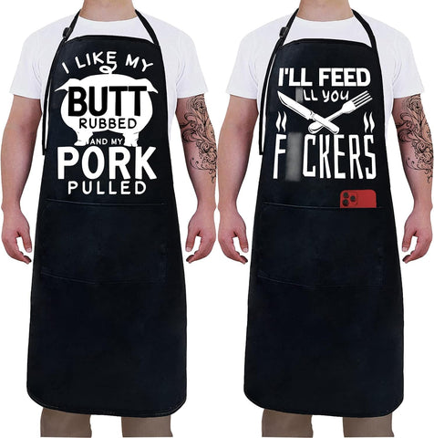 Image of 2 Pack-Funny Aprons for Men Birthday Gifts for Dad Mens Gifts Birthday Gifts for Men Kitchen Chef Grilling Cooking BBQ Apron