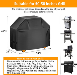 Aoretic Grill Cover, 58Inch BBQ Gas Grill Cover, Waterproof,Anti-Uv Material with Hook-And-Loop and Adjustable Rope for Weber Char-Broil Monument, Brinkmann Dyna-Glo Nexgrill Megamaster MASTERCOOK