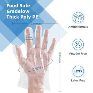 Food Prep Gloves Plastic Food Safe Gloves, Food Handling, One Size Fits Most Poly 500Ct Clear 500 Count (Pack of 1)