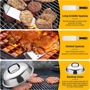 8PCS Blackstone Griddle Accessories Tool Kit, AIKWI Flat Top Grill Professional Grade Set, Included Cheese Melting Dome, Burger Press, Chopper, Bottles & Carry Bag, Perfect for Outdoor, Indoor, BBQ