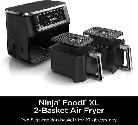 Image of DZ550 Foodi 10 Quart 6-In-1 Dualzone Smart XL Air Fryer with 2 Independent Baskets, Thermometer for Perfect Doneness, Match Cook & Smart Finish to Roast, Dehydrate & More, Grey