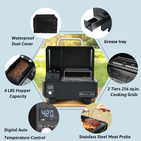 Image of Portable Wood Pellet Grill and Smoker,Electric Outdoor 8 in 1 Tabletop Grills for RV Camping Tailgating RV Cooking BBQ, Intelligent Temperature Control and Superheated Steam Technology