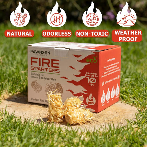 Image of Fire Starters for Fireplace, Campfire, Wood Stove, Chimney, Pizza Oven, Fire Pit, Smoker, Grill, BBQ - All Weather Tumbleweeds Starter - Natural Odorless Indoor Outdoor Charcoal Firestarters 60 Pack