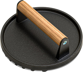 AIKKIL Burger Press, 7.08" round Heavy-Duty Cast Iron Smash Burger Press Meat Steak with Wood Handle for Blackstone, Blackstone Griddle Accessories for Sandwiches, Paninis(Round)