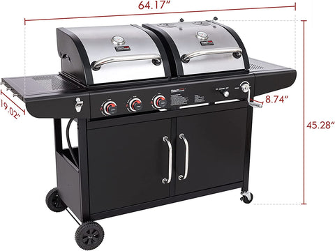 Image of Royal Gourmet ZH3002C 3-Burner 25,500-BTU Dual Fuel Cabinet Gas and Charcoal Grill Combo with Cover, Outdoor Barbecue, Black