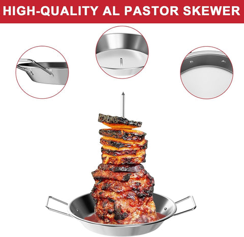 Image of Al Pastor Vertical Stand Skewer for Gril - Stainless Steel Vertical Skewer for Shawarma, Tacos Al Pastor, Kebabs-Use on Smoker, Stove, or Oven, Vertical Barbecue Stand with 3 Removable Size Spikes An