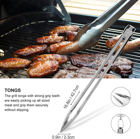 Image of 8PCS Heavy Duty BBQ Grill Tools Set with Extra Thick Stainless Steel Spatula, Fork, Tongs & Cleaning Brush - Complete Barbecue Accessories Kit with Portable Bag - Perfect Grill Gifts for Men