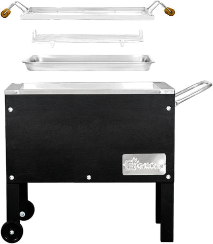 Image of Grillcorp Caja China SMALL, Roasting Box with Front Wheels, Stainless Steel, Chinese Box Grill, Pig Roaster Box, Pizza Box Grill, Caja China Black