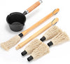6 Pieces Iron Basting Pot and Brush for Grilling Barbecue Accessories 18 Inches Grill Basting Brush Wooden Long Handle BBQ Mop Brush for Sauce with Extra Replacement Heads and Saucepan for Grilling