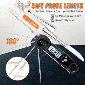 Instant Read Meat Thermometer for Grill and Cooking, Fast & Precise Digital Food Thermometer with Backlight, Magnet, Calibration, and Foldable Probe for Kitchen, Outdoor Grilling and BBQ!…