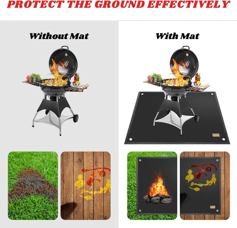 Image of Grill Mat for Outdoor Grill Deck Protector,Fireproof Fire Pit Mat,3 Layers Oil-Proof and Water-Proof under Grill Mat,Protect Yours Deck,Patio, Lawn or Campsite (40X50 Inch)…