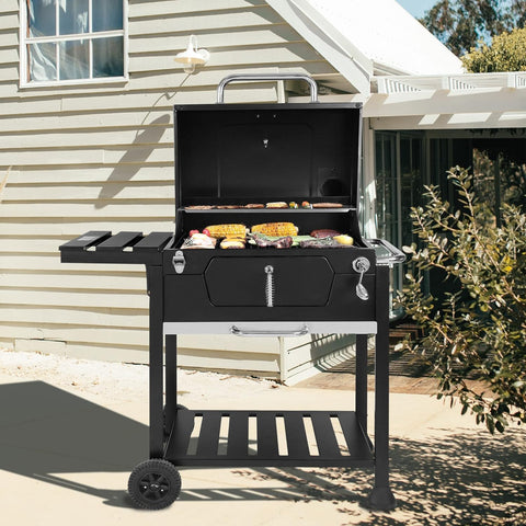 Image of Royal Gourmet 24-Inch Charcoal Grill with Foldable Side Table, 490 Square Inches Heavy-Duty BBQ Grill, Perfect for Outdoor Picnics Patio Garden and Backyard Grilling, Black,Cd1824G
