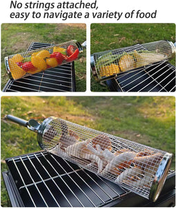ZXJHGXS Grill Basket 2 PCS, BBQ Grill Basket, Rolling Grilling Baskets for Outdoor Grilling，Grill Accessories，Stainless Steel for Outdoor Grill ，For Fish, Shrimp, Meat, Vegetables, Fries
