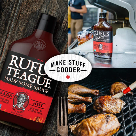 Image of Rufus Teague - Blazin' Hot BBQ Sauce - Premium Barbecue Sauce - 15.25 Oz. Bottles - 2 Pack