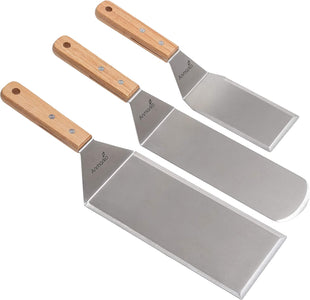 Metal Spatula Barbecue Tool Set - Stainless Steel Pancake Turner and Griddle Flipper Scraper 4X8 Inch Oversized Hamburger Turner Great for Griddle BBQ Grill and Flat Top Cooking - Commercial Quality