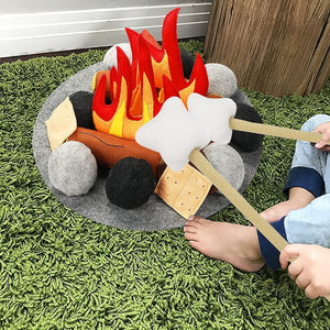 23 PCS Pretend Campfire Toys, Kids Plush Felt Play Campfire Playset Safe Fake Fire Wood Stones Toys Pretend Camping Play Set for Kids Toddlers Age 3-5