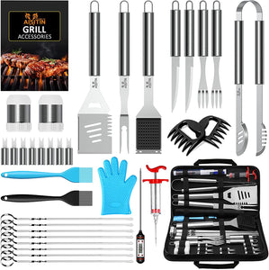 AISITIN 35PCS Grill Accessories BBQ Tools Set, Stainless Steel Grilling Kit with Thermometer, Fork, Tongs and Spatula, Meat Injector, Grill Mat - Gifts for Dad Durable, Stainless Steel Grill Tools