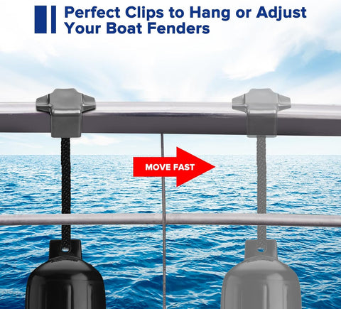 Image of Boat Bumper Clips Hangers Adjusters Cleats 4Pack, Pontoon Fender Clips for Docking, Durable ABS Boat Fender Clips for 1 Inch and 1.25 Inch Square Tube, Grey