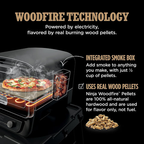 Image of Woodfire Pizza Oven, 8-In-1 Outdoor Oven, 5 Pizza Settings,  Woodfire Technology, 700°F High Heat, BBQ Smoker, Wood Pellets, Pizza Stone, Electric Heat, Portable, Terracotta Red, OO101