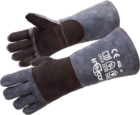 Image of Welding Gloves Grey 16 Inches,932℉,Heat Resistant Leather Forge/Mig/Stick Heat/Fire Resistant, Mitts for Oven/Grill/Fireplace/Furnace/Stove/Pot Holder/Bbq/Animal Handling