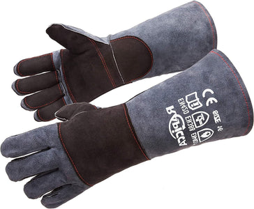 Welding Gloves Grey 16 Inches,932℉,Heat Resistant Leather Forge/Mig/Stick Heat/Fire Resistant, Mitts for Oven/Grill/Fireplace/Furnace/Stove/Pot Holder/Bbq/Animal Handling