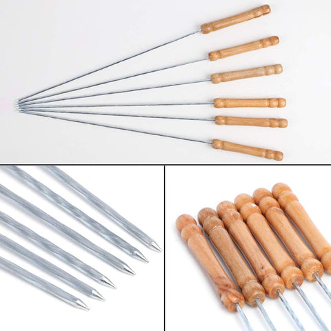Image of HAKSEN 12 PCS Barbecue Skewers with Wood Handle Marshmallow Roasting Sticks Meat Hot Dog Fork Best for BBQ Camping Cookware Campfire Grill Cooking, Stainless Steel,12 Inches(Including Handle)
