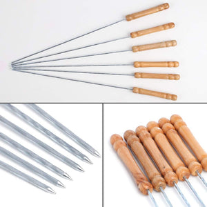 HAKSEN 12 PCS Barbecue Skewers with Wood Handle Marshmallow Roasting Sticks Meat Hot Dog Fork Best for BBQ Camping Cookware Campfire Grill Cooking, Stainless Steel,12 Inches(Including Handle)
