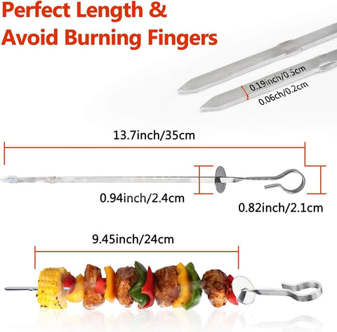 Image of Amestar 12 Pack Kabob Skewers BBQ Barbecue Skewers Stainless Steel Sticks 13.7 Inch Heavy Duty Large Wide Reusable with Slider Ideal for Shish Kebab Chicken Shrimp and Vegetables
