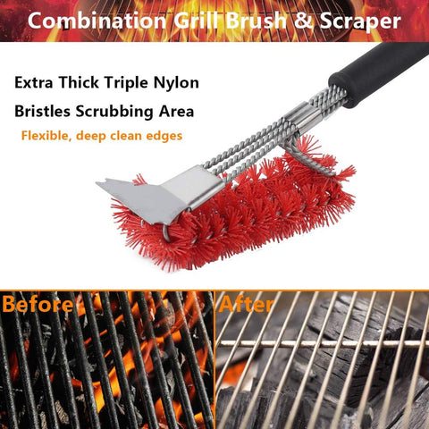 Image of XSUPER Nylon Grill Brush, 3 in 1 Grill Brush & Scraper, Best Nylon Bristle Brushes, 18" Barbecue Cleaning Brush for a Cool Grill, Scraper for Grill Cooking Grates,Universal Fit BBQ Grill Accessories