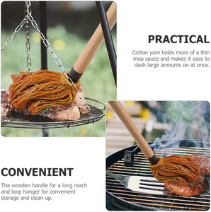 Amosfun Mop Grill Basting Mop 2Pcs Long Wood Handle BBQ Sauce Brushes Cotton Fiber Heads Barbecue Mop for Roasting Grilling Steak Brush