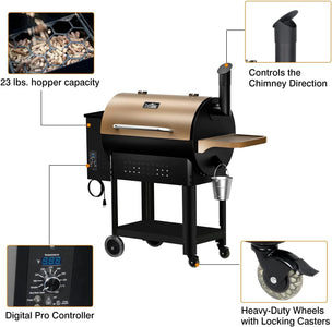 Hykolity 570 Sq in Wood Pellet Grill & Smoker, 8 in 1 BBQ Smoker with Flame Broiler, Outdoor Cooking Auto Temperature Control, 23LB Hopper Capacity, Brown