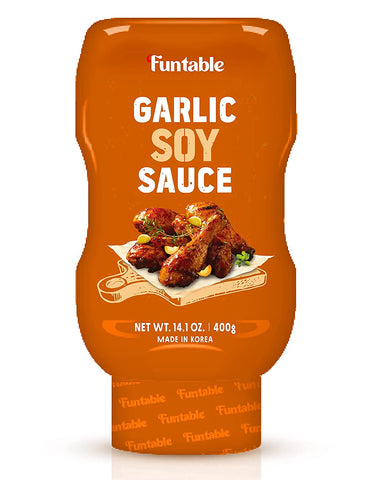 Image of Funtable Garlic Soy Sauce (14.1Oz, Pack of 1) - Korean Authentic Garlic Flavored Sweet Sauce, Low-Calorie. Ideal for Dipping, Marinating, & Seasoning, Korean Bulgogi, Meats, & Grilled Dishes.