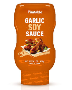 Funtable Garlic Soy Sauce (14.1Oz, Pack of 1) - Korean Authentic Garlic Flavored Sweet Sauce, Low-Calorie. Ideal for Dipping, Marinating, & Seasoning, Korean Bulgogi, Meats, & Grilled Dishes.
