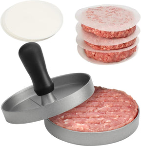TACGEA Burger Press with 150 Patty Papers, Non-Stick Hamburger Patty Maker with Wax Paper, Aluminum Burger Maker for Kitchen BBQ Grill