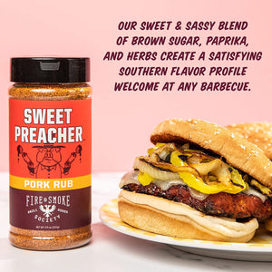 Fire & Smoke Society Sweet Preacher Pork Rub | BBQ Seasoning for Smoking and Grilling Meat | Pulled Pork Ribs Chops, Poultry, Chicken, Beef, Dry BBQ Rubs and Spices | Brown Sugar, Red Spices & Herbs | 11.9 Oz (1-Pack)