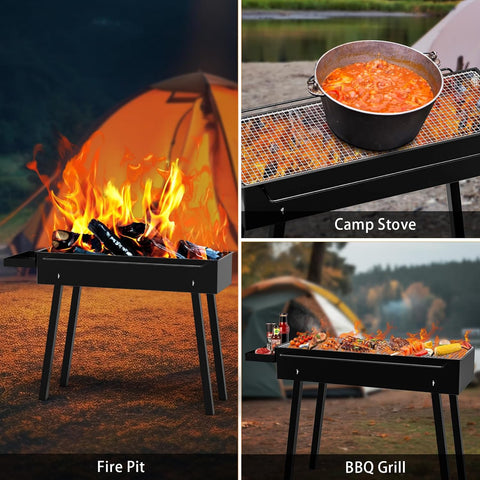 Image of Bizzoelife Portable Charcoal Camping Grill, Commercial Quality Solo Stove Bonfire with Carrying Bag, Folded and Easy Install, for Camping, Backyard, Party, Picnic, Outdoor Cooking Use