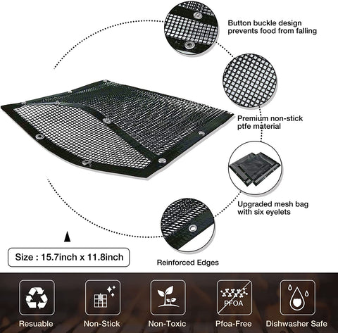Image of Large BBQ Mesh Grill Bags Set 2 Reusable Non-Stick Grill Bag for Charcoal Gas Electric Grills&Smokers Pitmasters Heat Resistant Barbecue Bag Vegetables Grilling Pouches Grill Accessories BBQ Tools