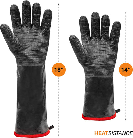 Image of Grilling Gloves Heat Resistant BBQ Gloves - Heat Resistant Gloves for Cooking - Long Sleeve BBQ Gloves for Smoker - Textured BBQ Grill Gloves Easily Handle Hot Food - 14 Inch Extra Large Oven Gloves