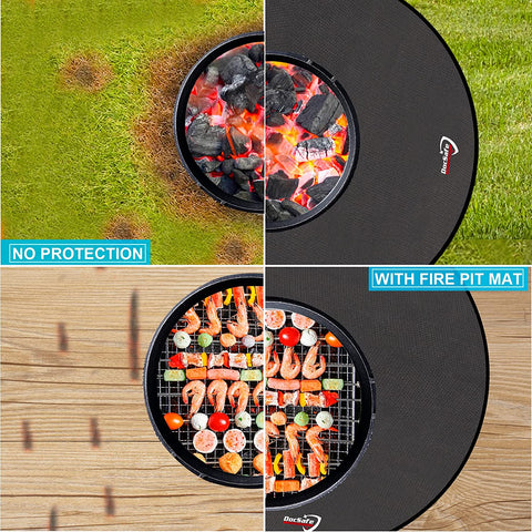 Image of 38" round under Grill Mat, 4 Layers Fire Pit Mat Protect Mat,Fireproof Mat Fire Pit Pad for Deck Patio Grass Outdoor Wood Burning Fire Pit and BBQ Smoker,Portable Reusable and Waterproof,Black