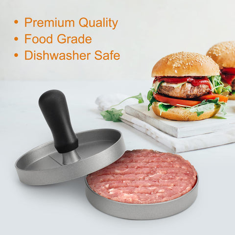 Image of TACGEA Burger Press with 150 Patty Papers, Non-Stick Hamburger Patty Maker with Wax Paper, Aluminum Burger Maker for Kitchen BBQ Grill