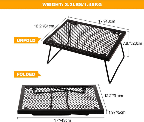 Image of CAMPMAX Folding Campfire Grill Grate, Portable Heavy Duty Steel over Fire Camp Grill for Outdoor Camping Cooking Fire Pit, Black