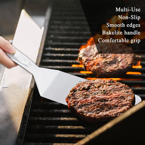 Image of Evanda Metal Grill Spatula, Stainless Steel Barbecue Turner, Handle Heat Resistant and No Melt, Great for Outdoor BBQ, Teppanyaki, Camping