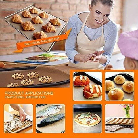 Image of BBQ Grill Mat Set of 7-100% Non-Stick &Baking Mats, PFOA Free, Heavy Duty, Resuable and Easy to Clean, Works on Gas Charcoal and Electric BBQ (7 Pcs) (Copper)